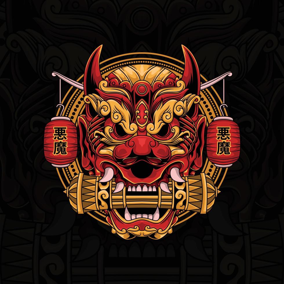 Red gold devil illustration, suitable for printing, t-shirt design and other uses vector