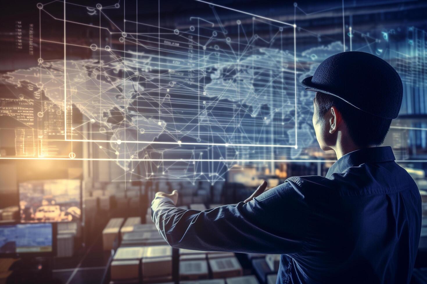 Transport and logistic concept, Manager and engineer checking and control logistic network distribution photo