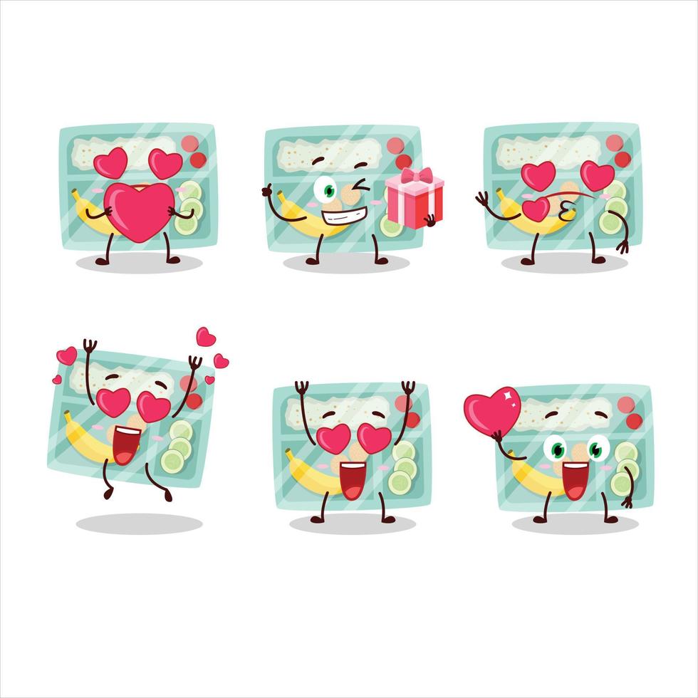Lunch box cartoon character with love cute emoticon vector