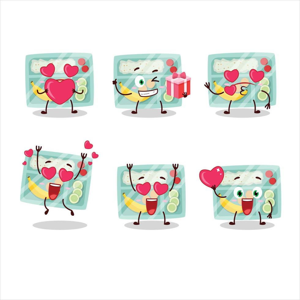 almuerzo caja dibujos animados personaje con amor linda emoticon vector