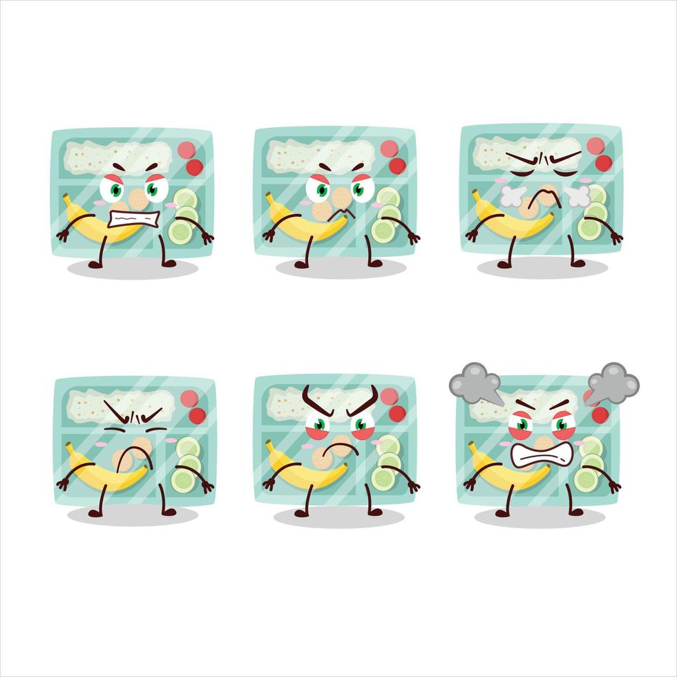 Lunch box cartoon character with various angry expressions vector