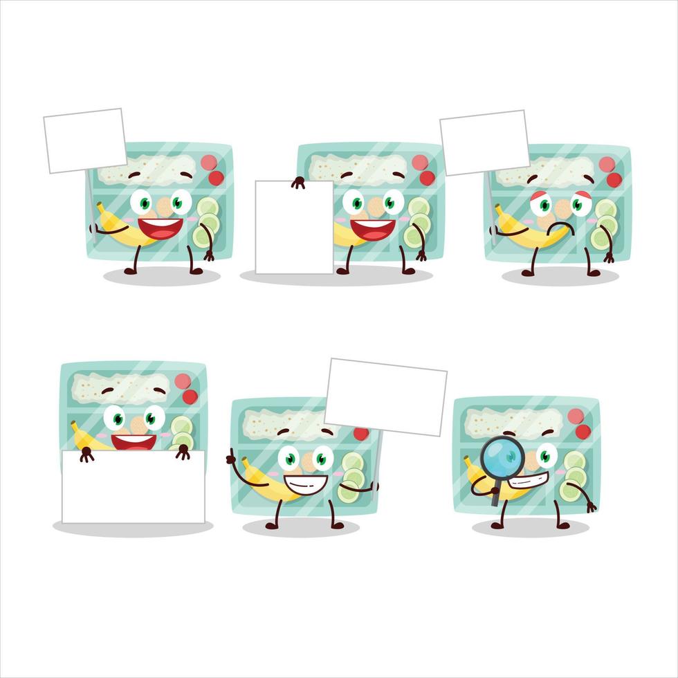 Lunch box cartoon character bring information board vector