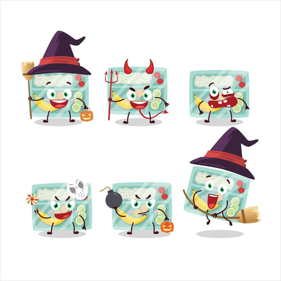 Halloween expression emoticons with cartoon character of lunch box vector