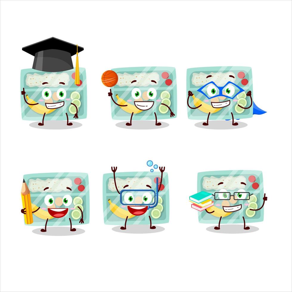 School student of lunch box cartoon character with various expressions vector