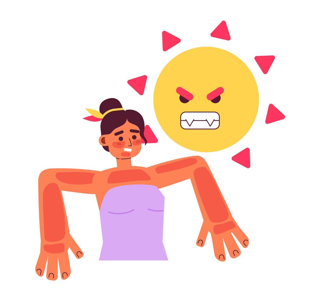 Sunburn redness flat concept vector spot illustration. Editable 2D cartoon character on white for web UI design. Girl with red spots on skin creative hero image for website landings, mobile headers