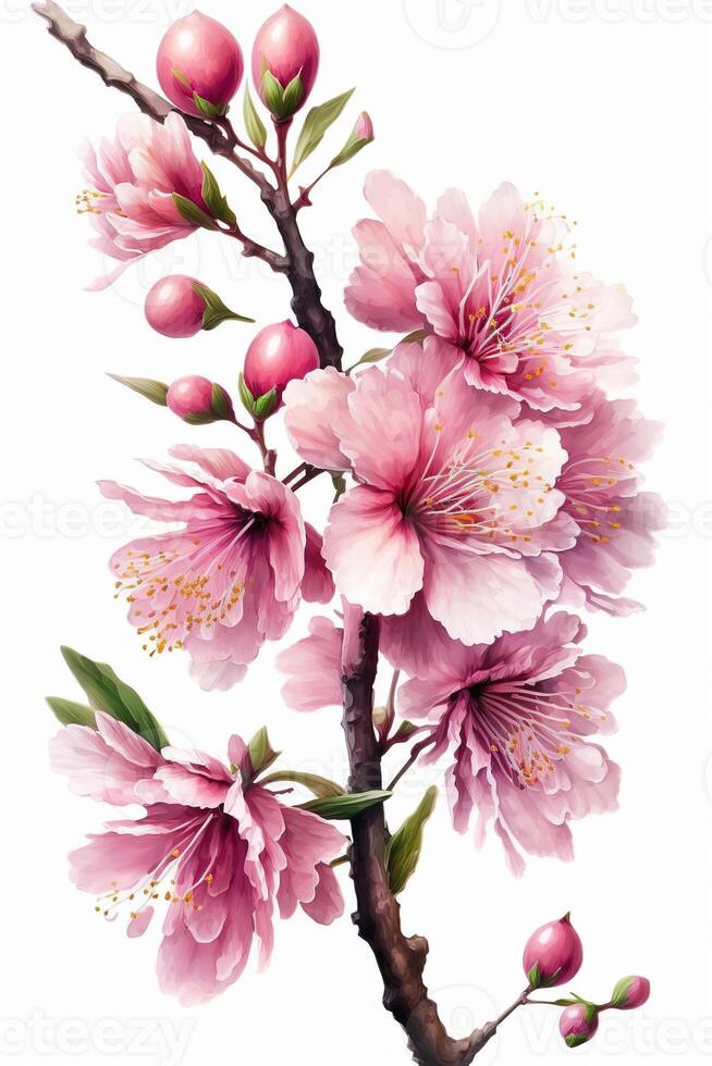 illustration of realistic sakura or cherry blossom, japanese spring flower sakura, pink cherry flower on white background photo