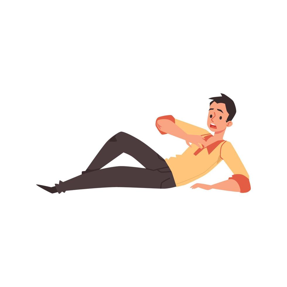 Frightened man fell to the floor in fear, flat vector illustration isolated.