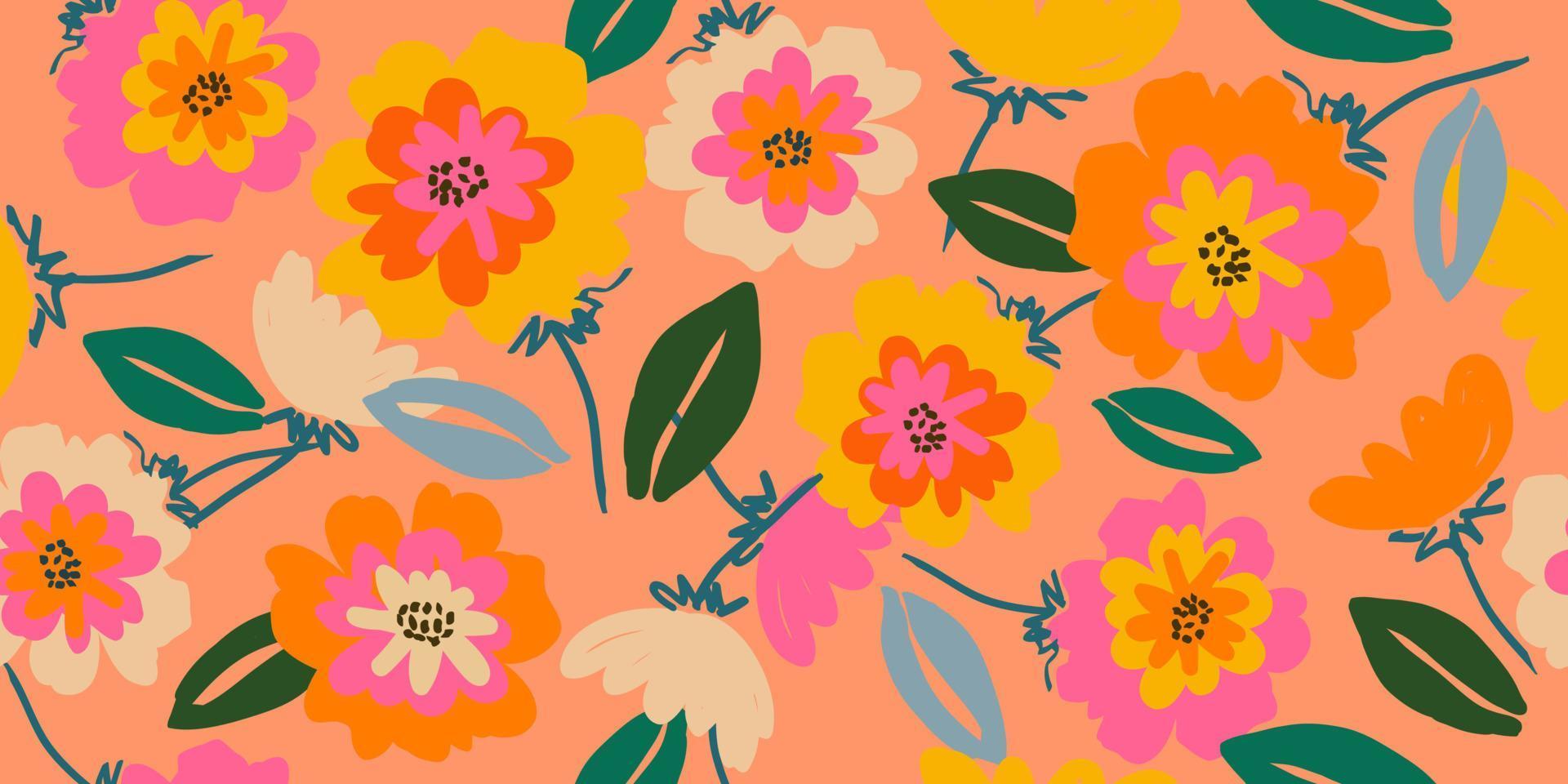 Hand drawn flowers, seamless patterns with floral for fabric, textiles, clothing, wrapping paper, cover, banner, interior decor, abstract backgrounds. vector