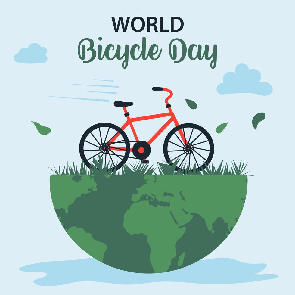 World Cycle Day Illustration With Nature and World Map Creative Concept Art For Banner and Social Media Post vector
