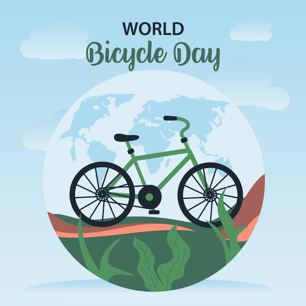 World Cycle Day Illustration With Nature and World Map Creative Concept Art For Banner and Social Media Post vector