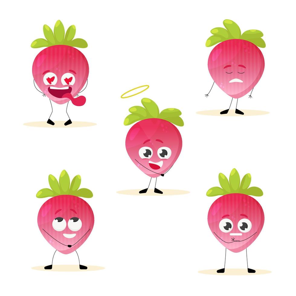 Strawberry. Strawberry characters. Character expression of emotion. Strawberry fruit. Vector illustration.