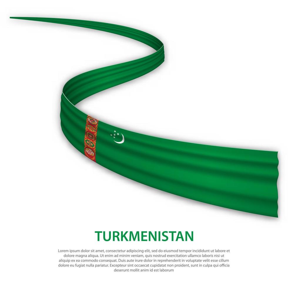 Waving ribbon or banner with flag of Turkmenistan vector
