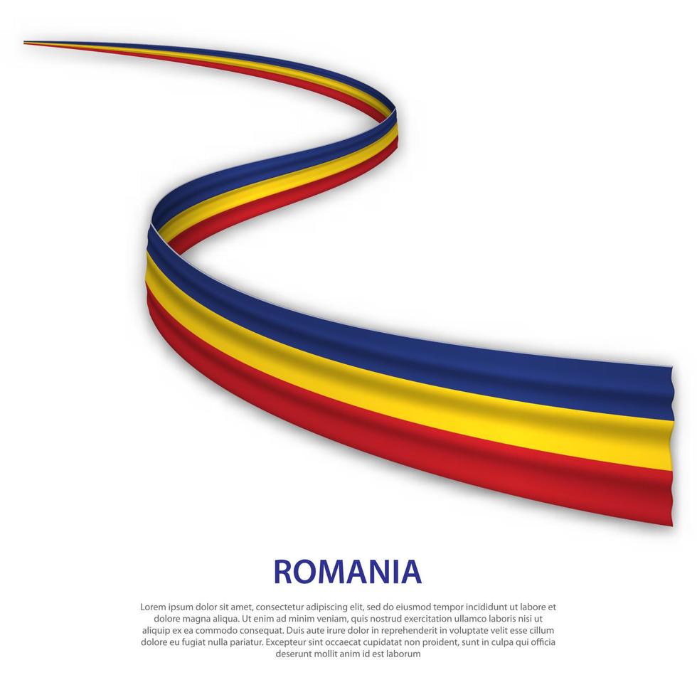 Waving ribbon or banner with flag of Romania vector