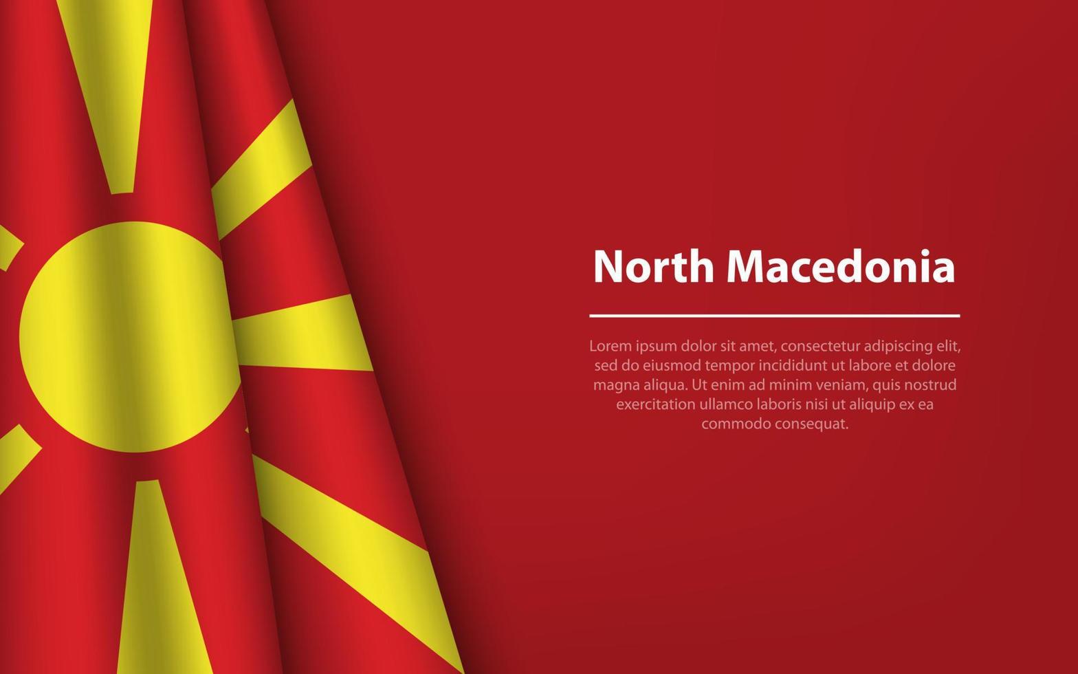Wave flag of North Macedonia with copyspace background. vector