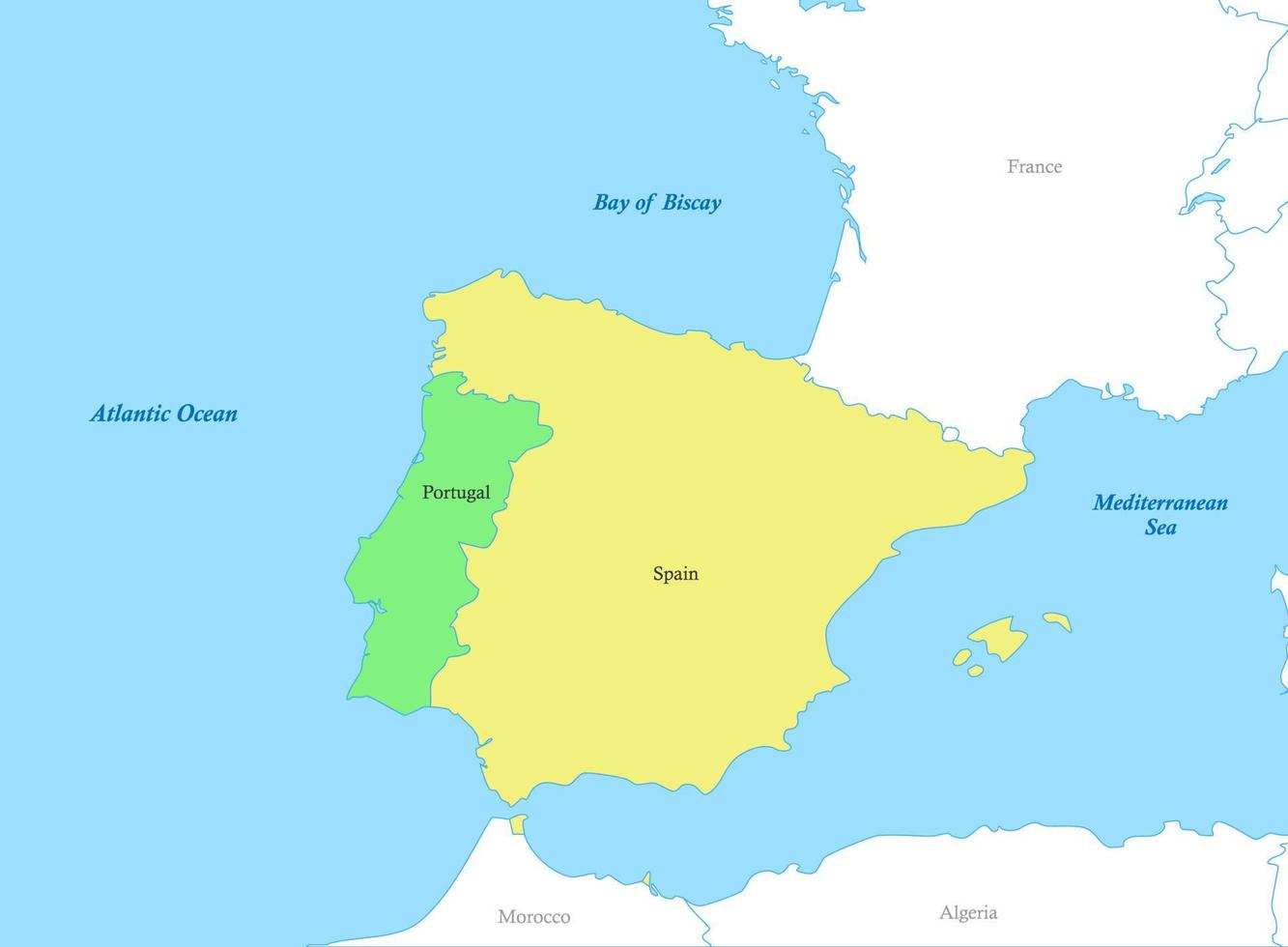map of Southwestern Europe with borders of the countries. Iberian Peninsula vector
