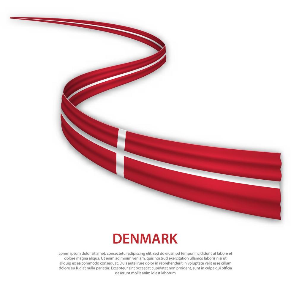 Waving ribbon or banner with flag of Denmark vector