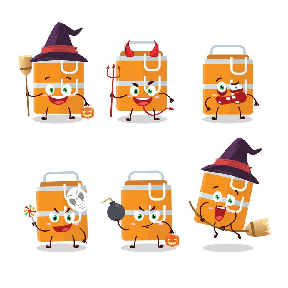 Halloween expression emoticons with cartoon character of orange lunch box vector