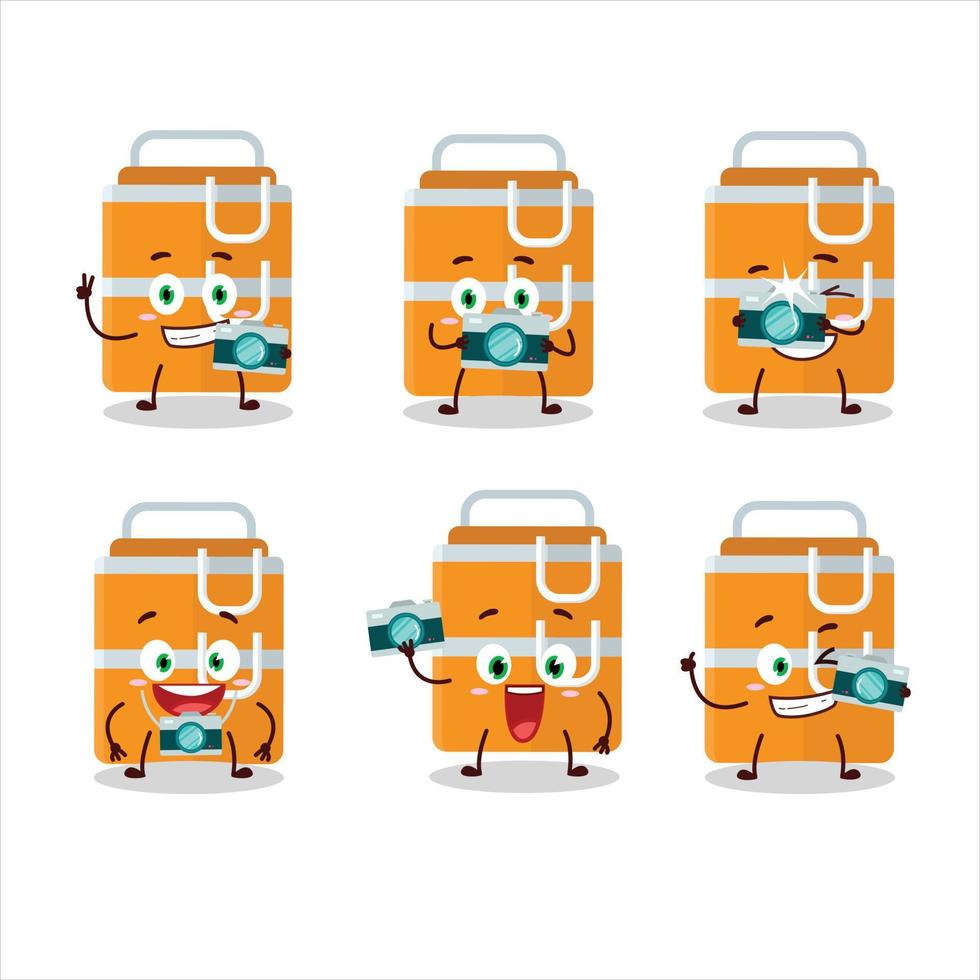 Photographer profession emoticon with orange lunch box cartoon character vector