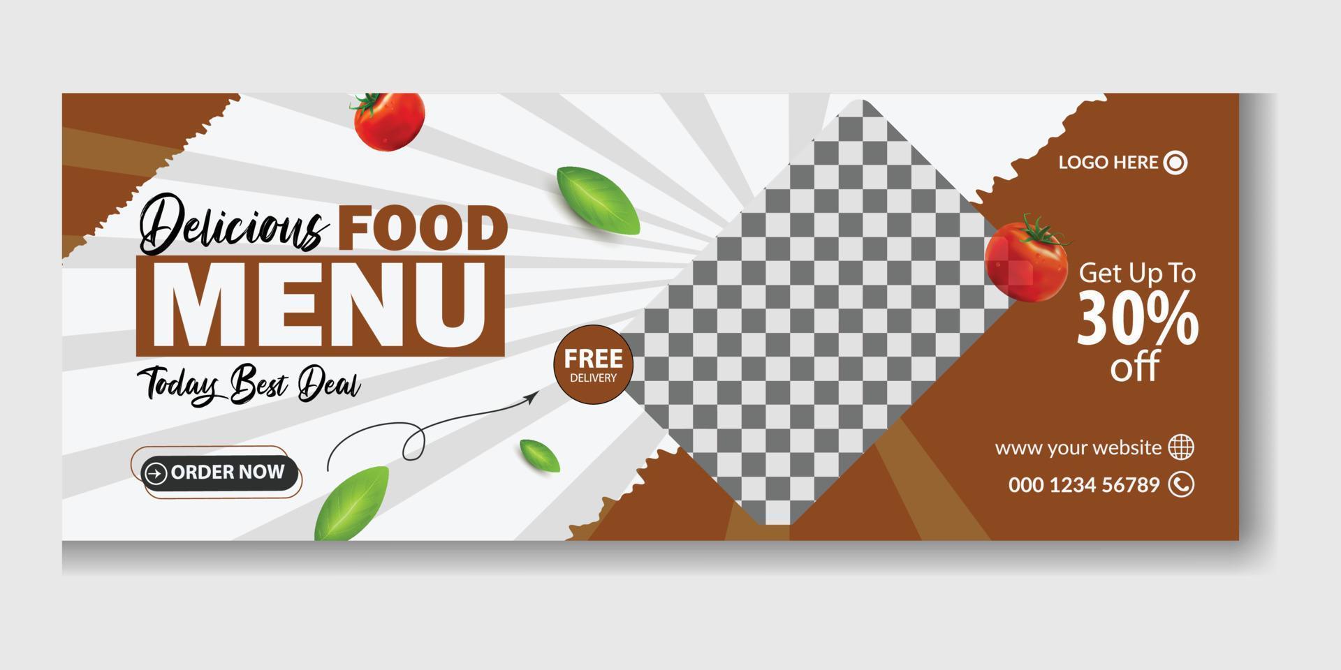 Food menu and restaurant flat design social media banner cover template, Black Friday food menu restaurant food promotion social media cover, Food menu restaurant social media web banner vector