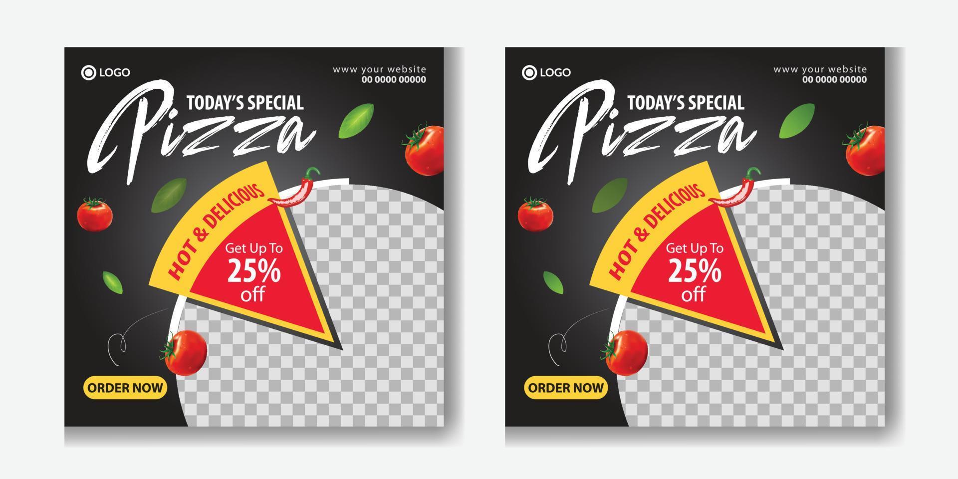 Food menu promotion banner, food menu and delicious pizza social media post template for social media post or menu banner, Culinary food social media post template for promotion vector