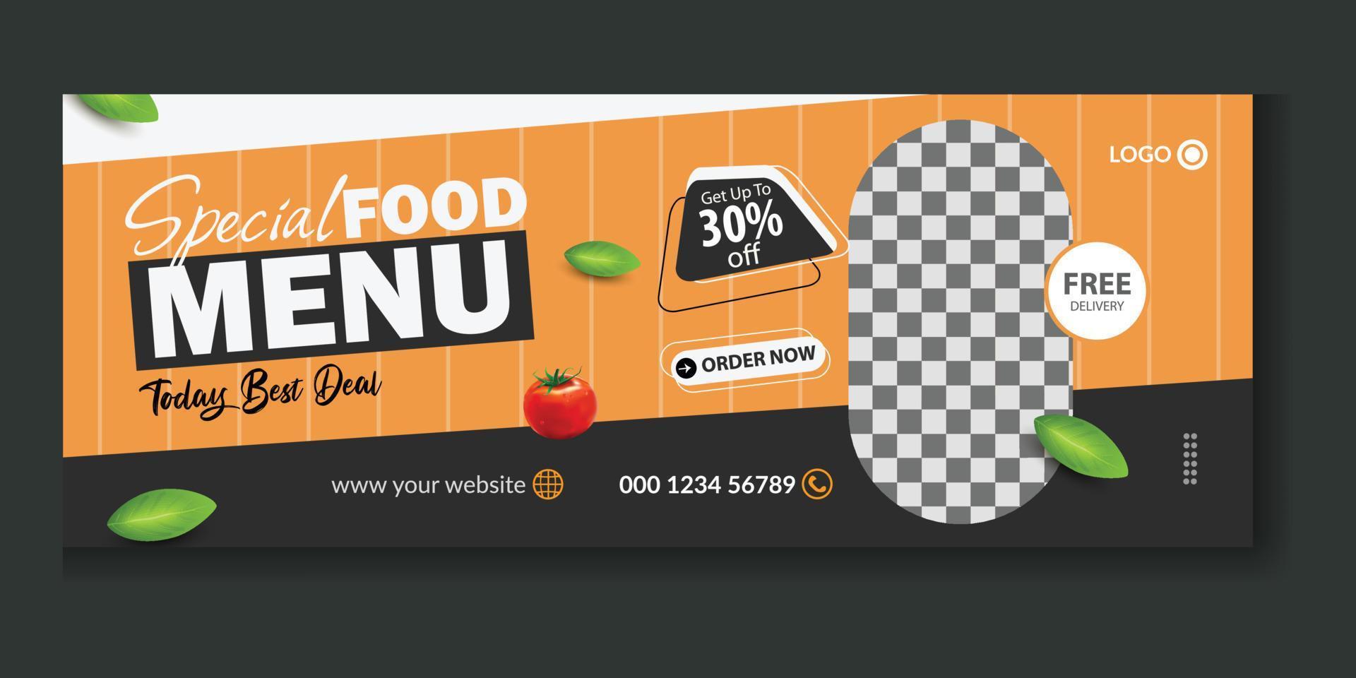 Food menu restaurant social media post timeline cover or web banner template Free Vector