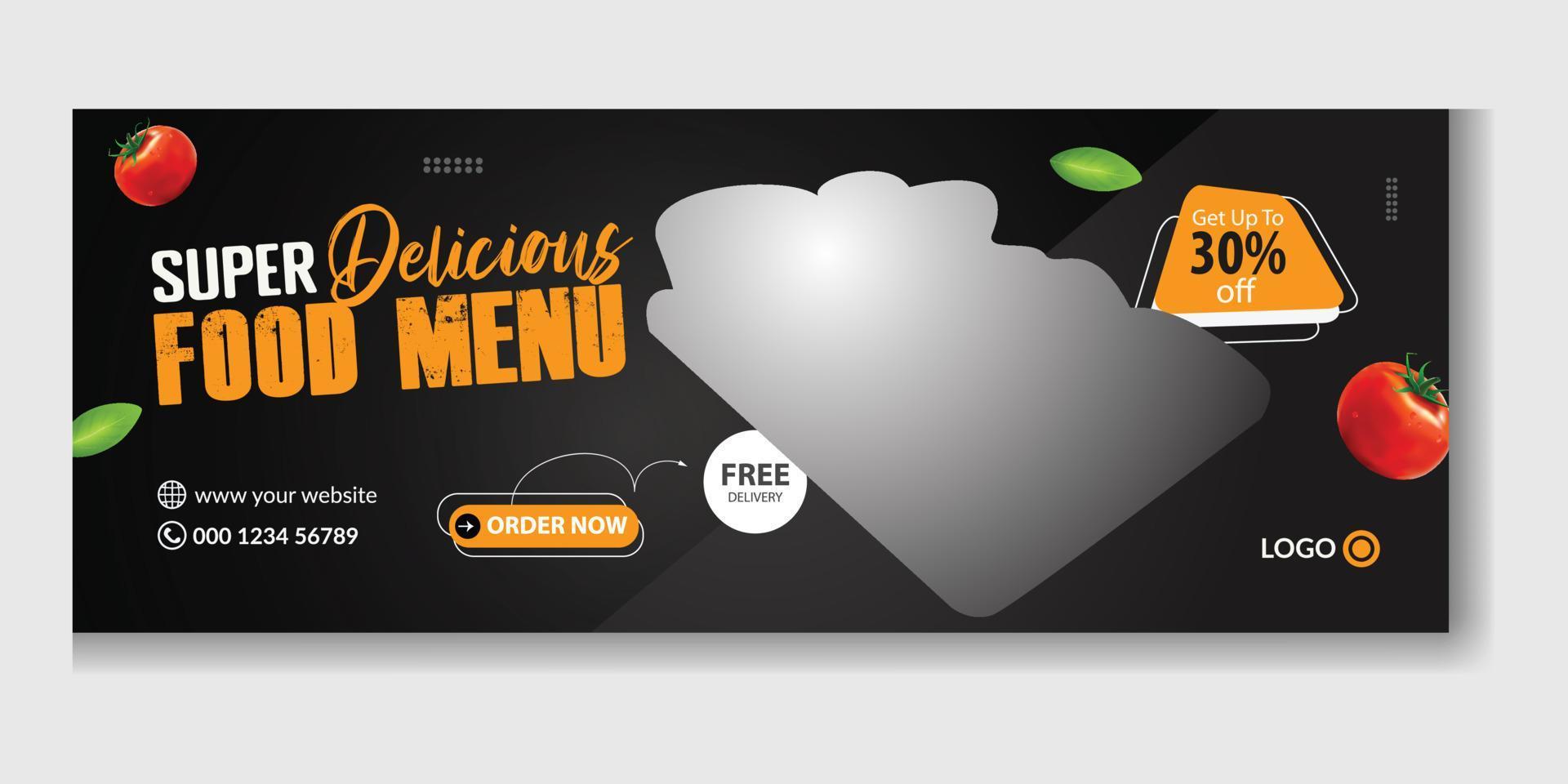 Food menu and restaurant flat design social media banner cover template, Black Friday food menu restaurant food promotion social media cover, Food menu restaurant social media web banner vector