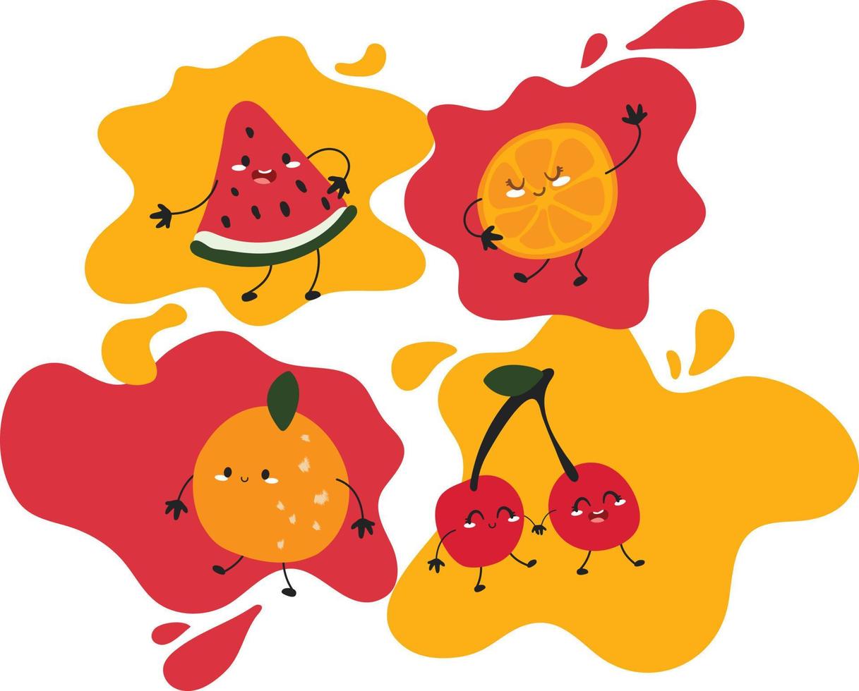cute dancing fruits vector