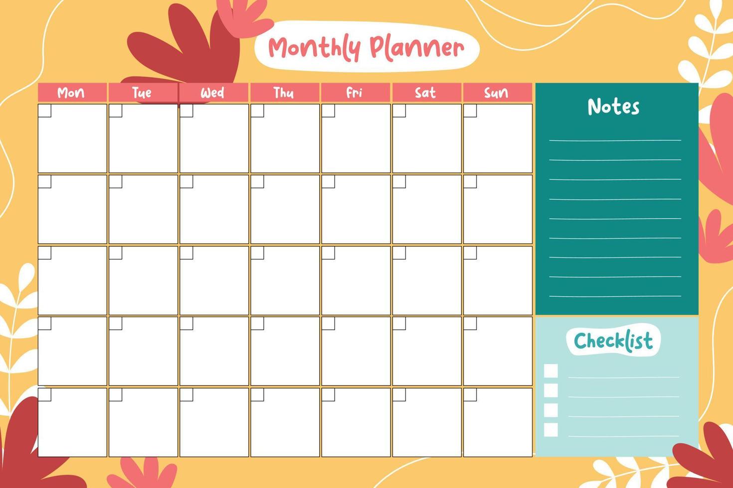 colorful monthly planner vector