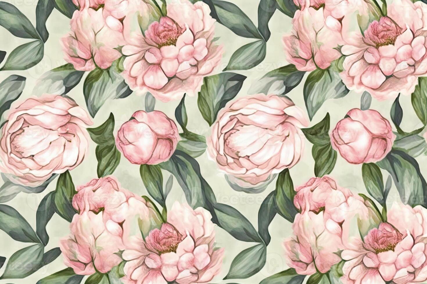 .Floral pattern with roses, pastel watercolor Illustration. photo