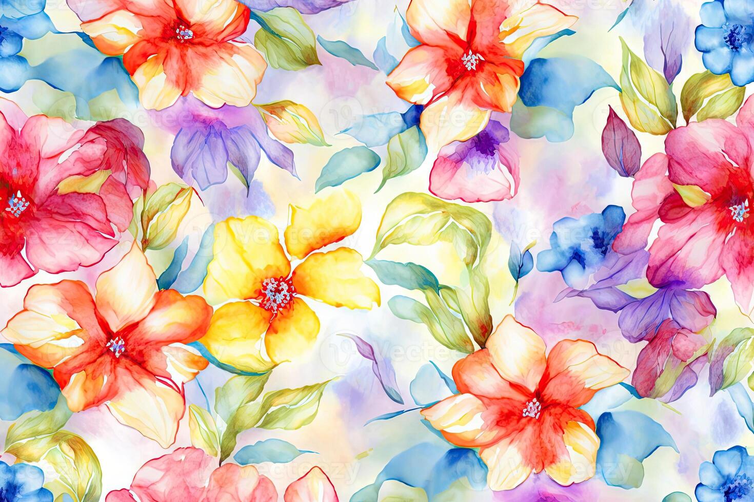 .Floral pattern with wildflowers, pastel watercolor Illustration. photo