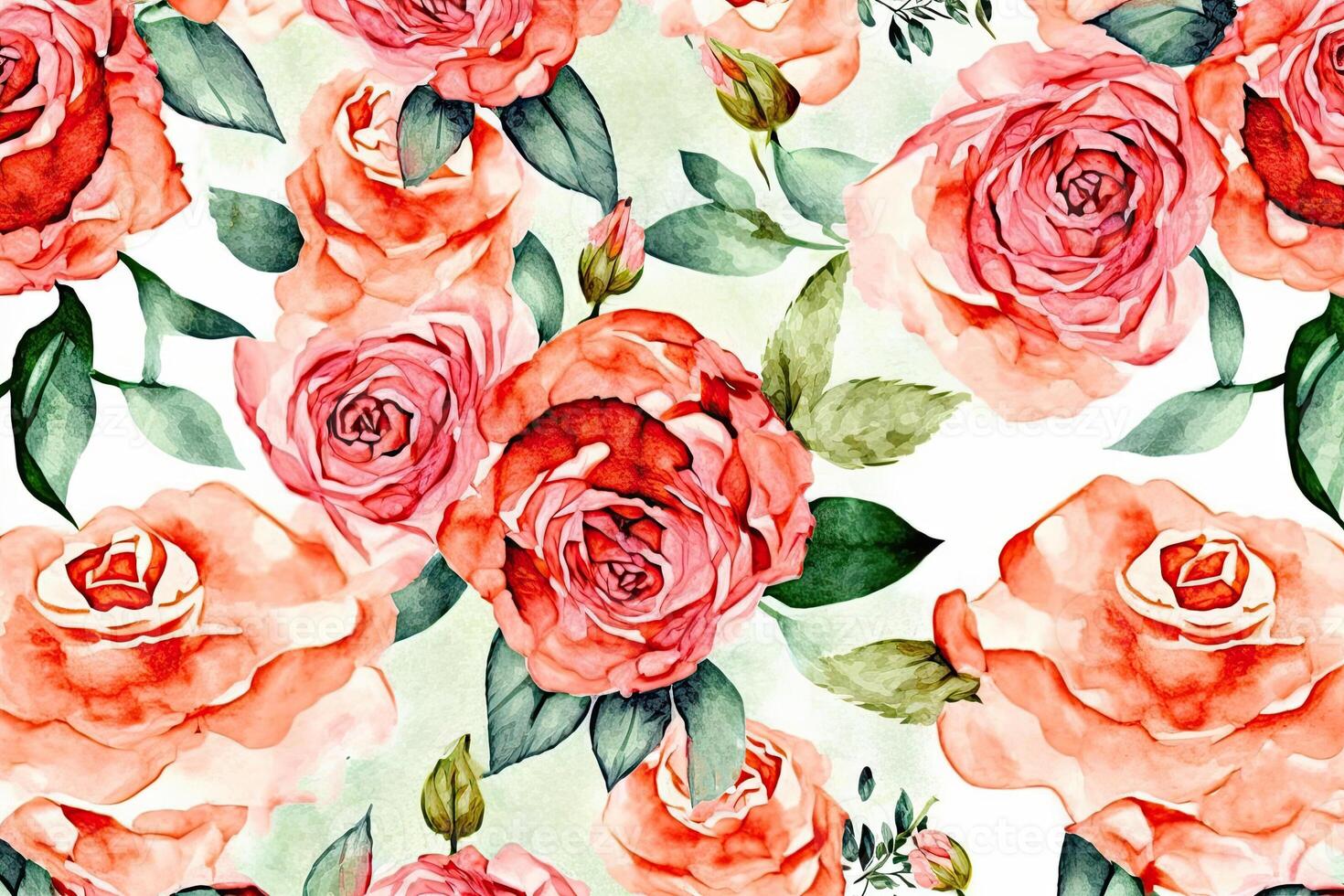 .Floral pattern with roses, pastel watercolor Illustration. photo