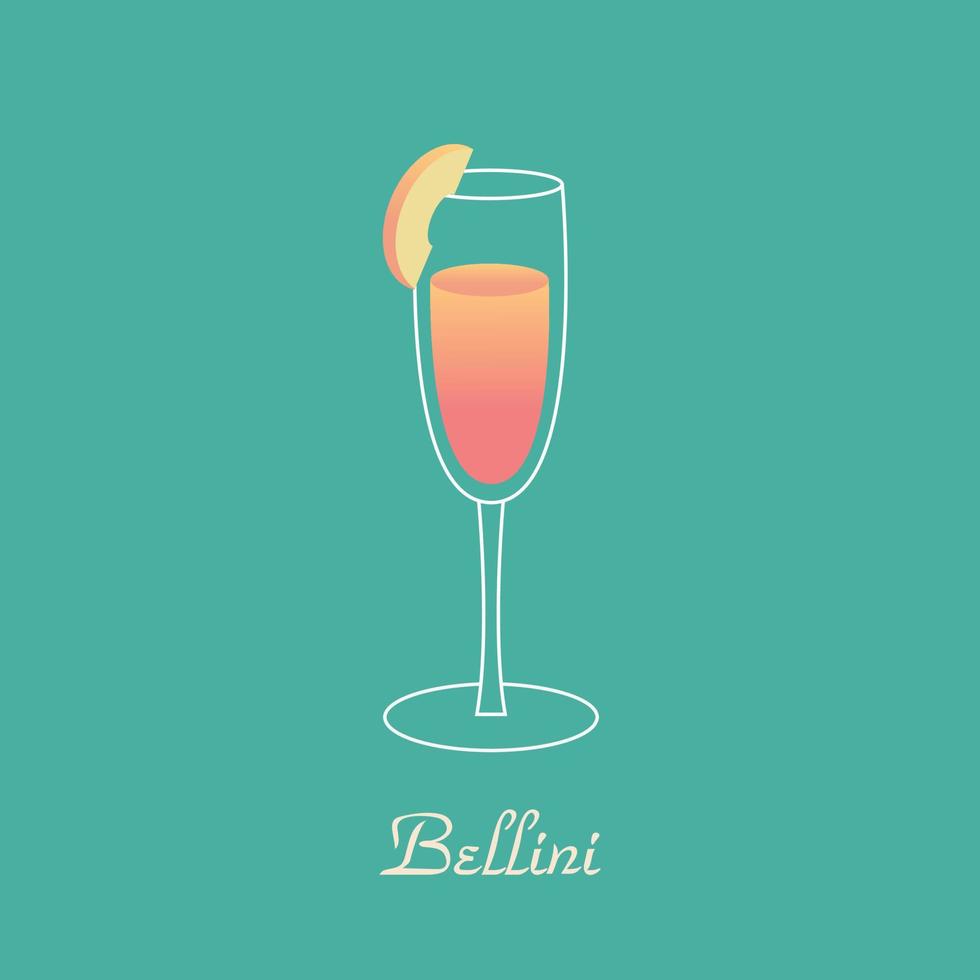 Bellini Cocktail. Fresh summer drinks. vector