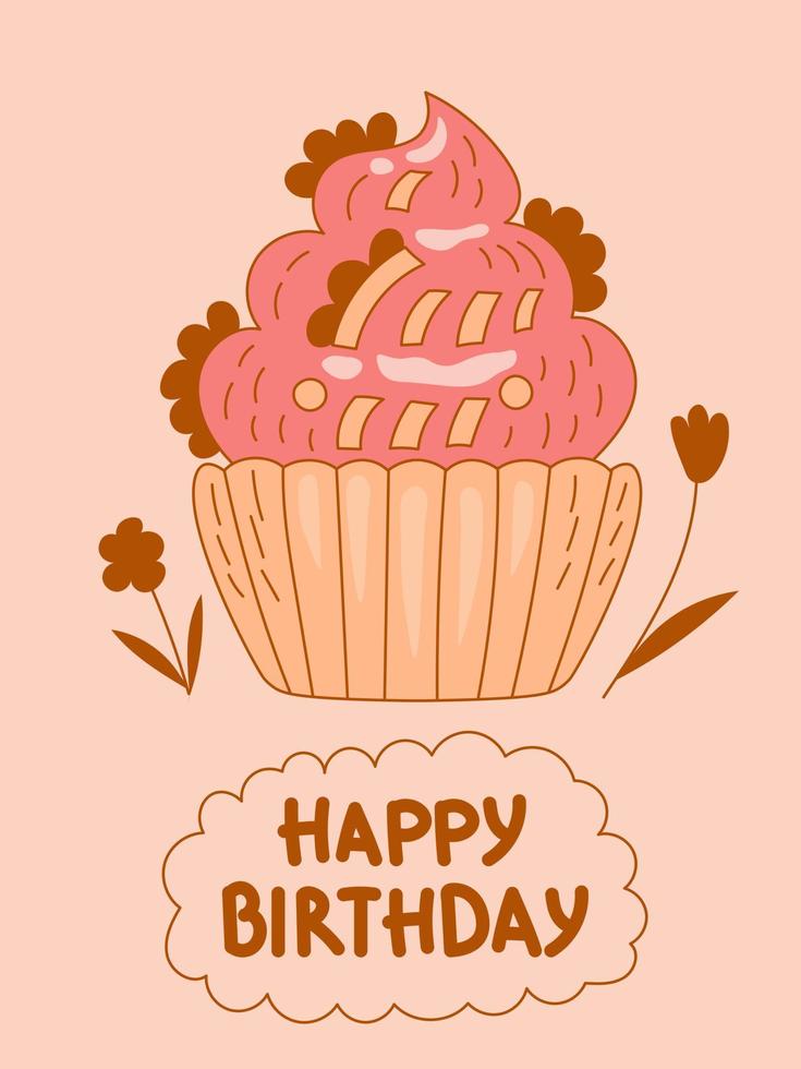 Happy birthday cupcake lettering vector