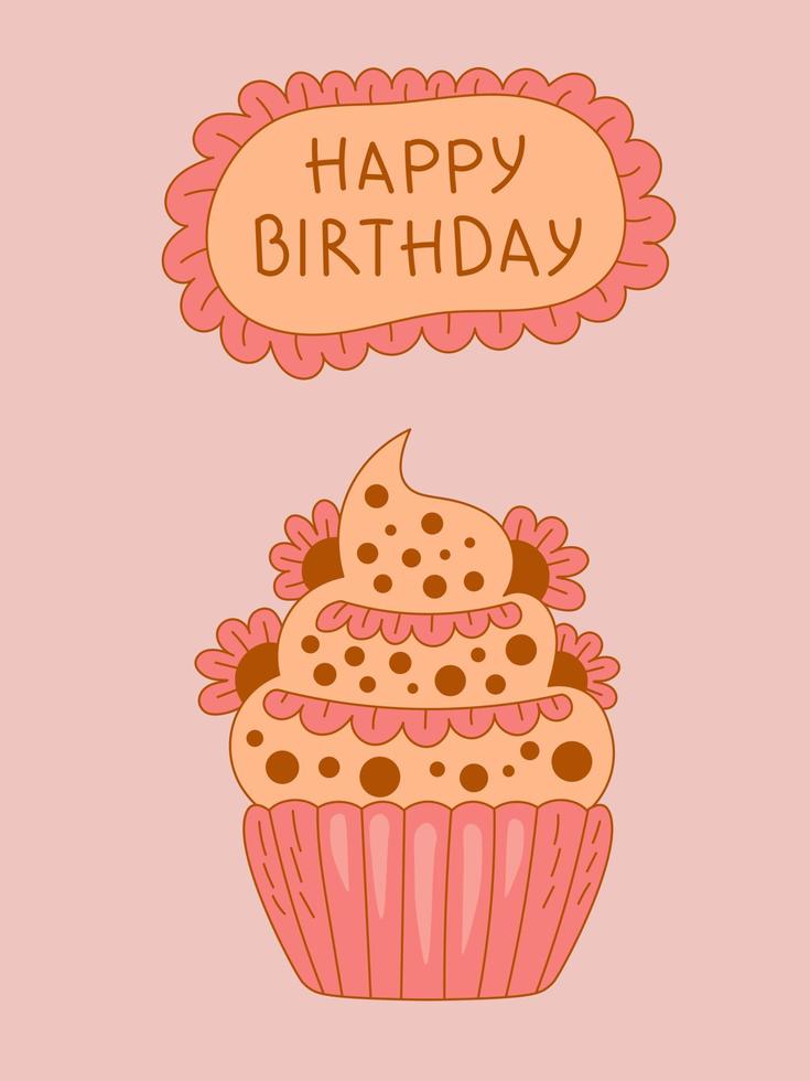 Pink birthday greeting card with cake 22784490 Vector Art at Vecteezy