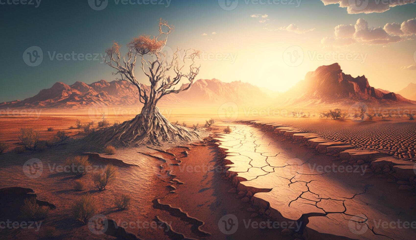 illustration of dry and barren area during the day, photo