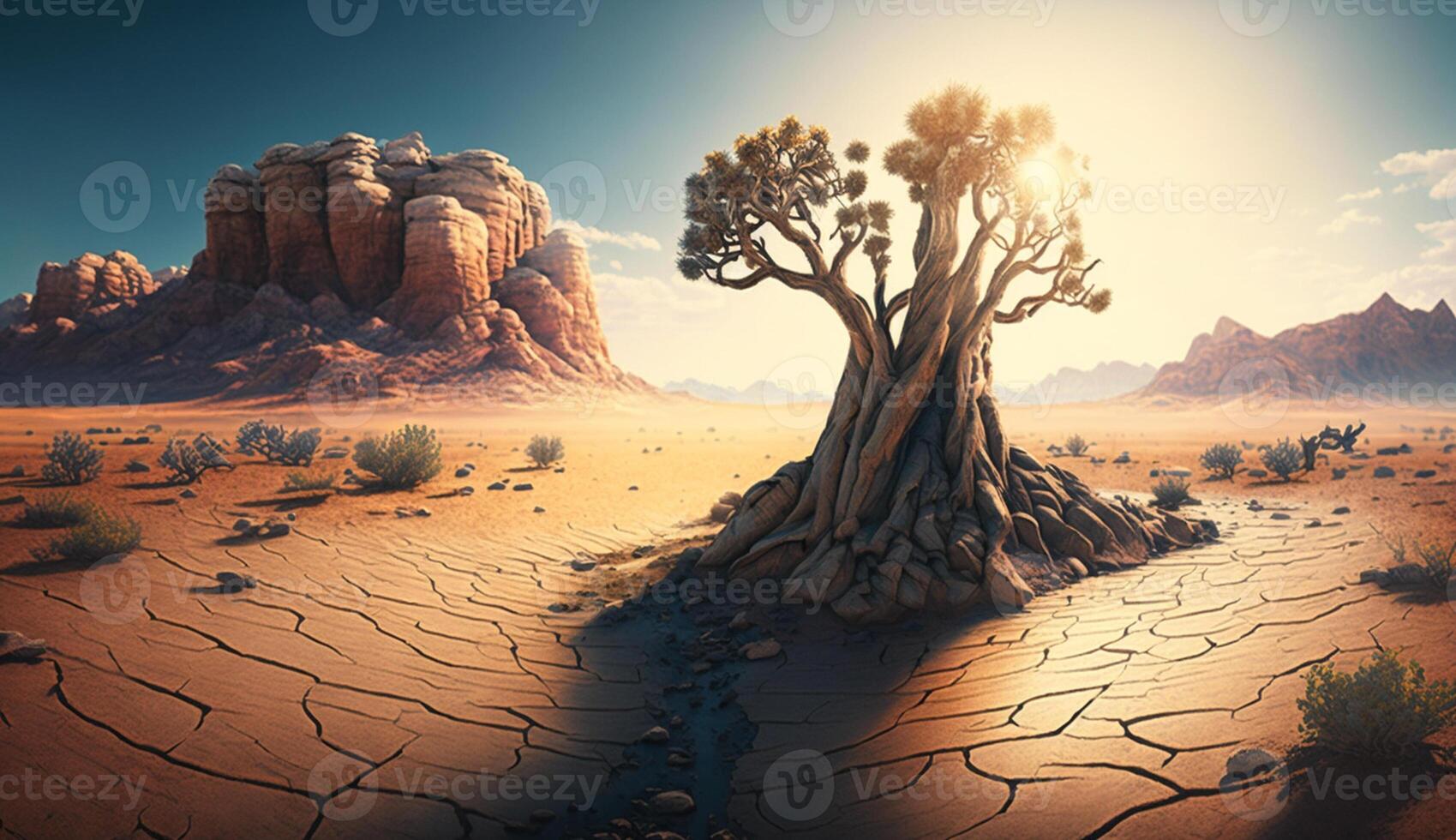 illustration of dry and barren area during the day, photo