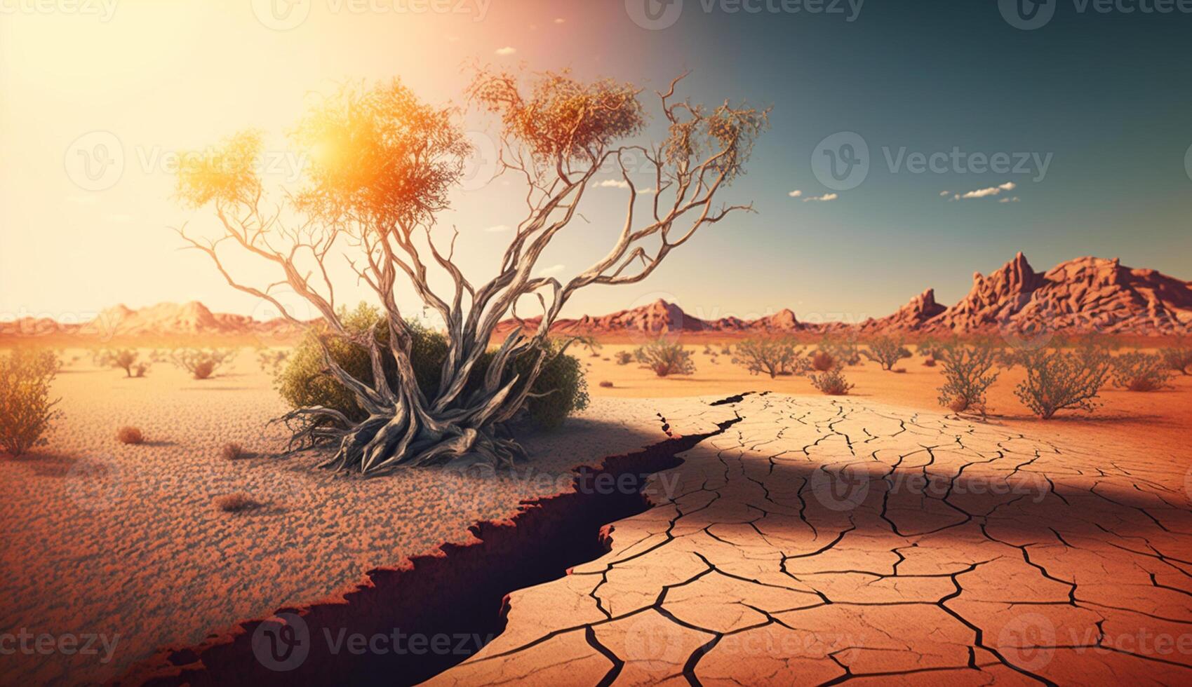 illustration of dry and barren area during the day, photo