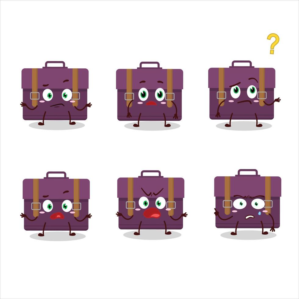 Cartoon character of purple suitcase with what expression vector