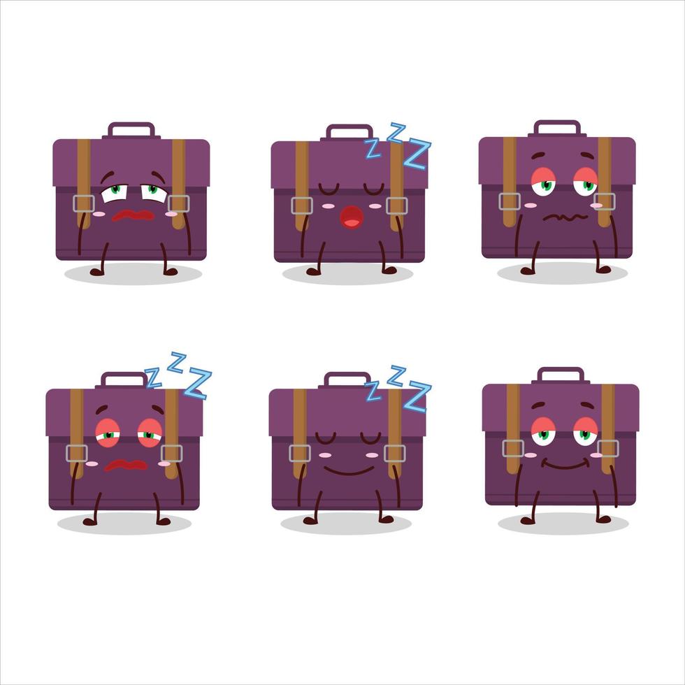 Cartoon character of purple suitcase with sleepy expression vector