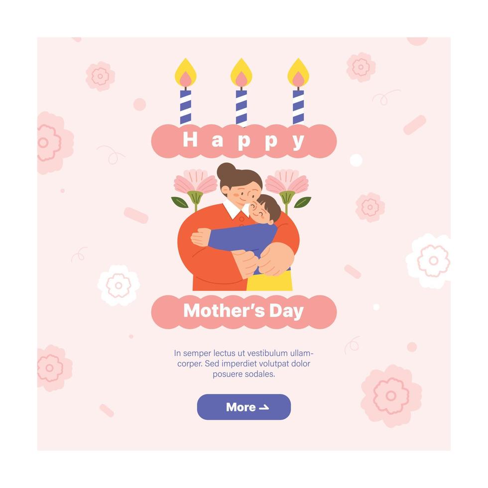 family month. mother is hugging her child Event web banner. vector