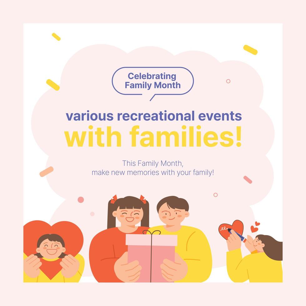 family month. Children are holding gift box. Event web banner. vector