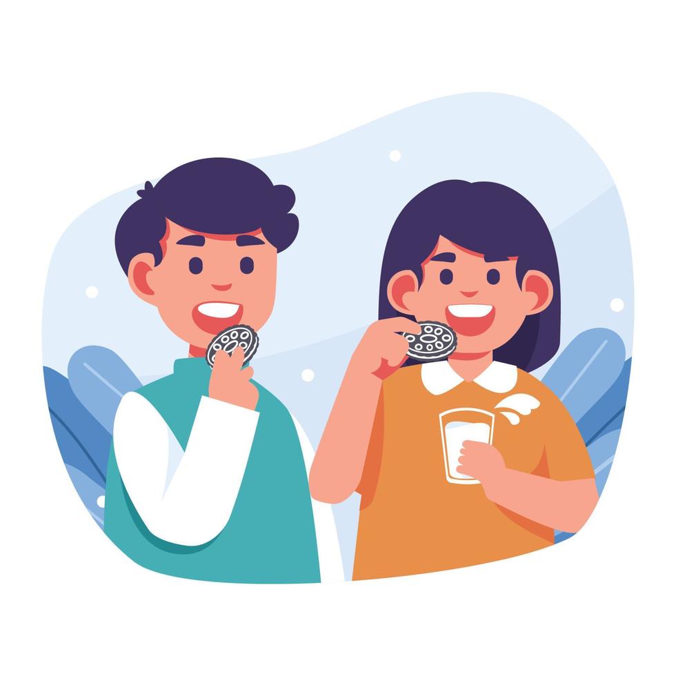 Enjoying Chocolate Biscuit With a Friend vector