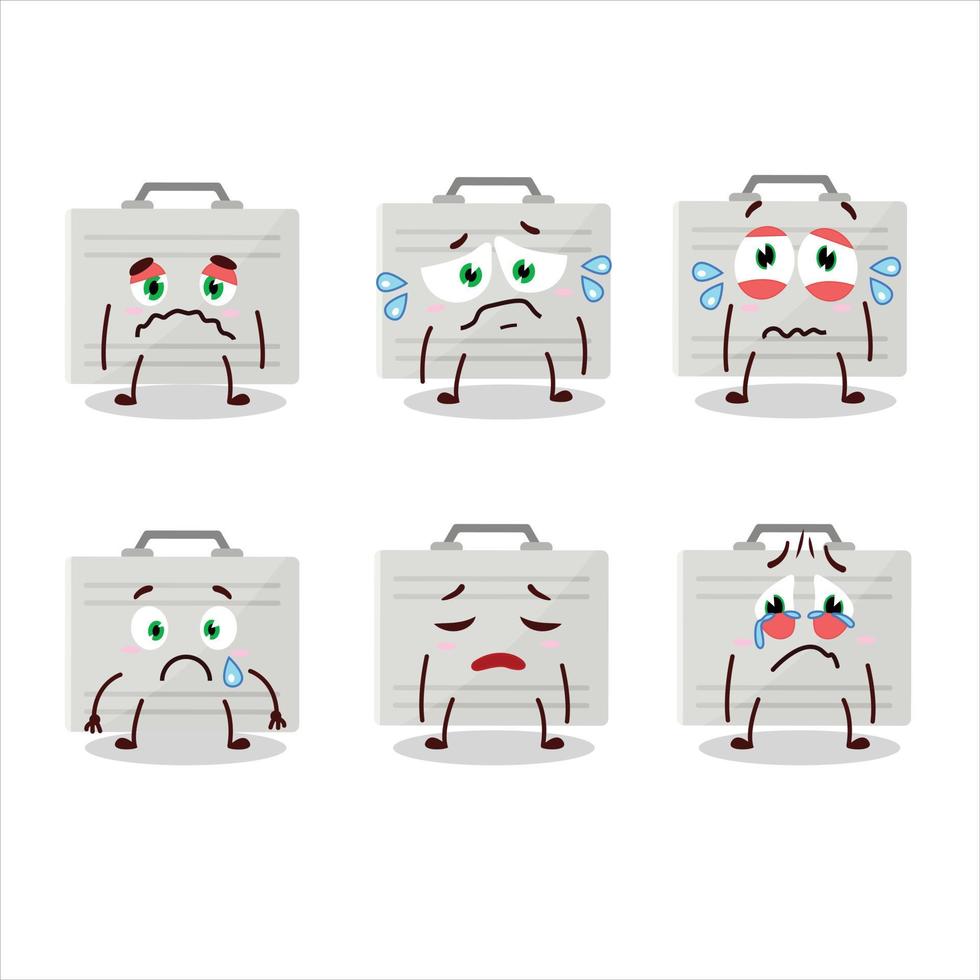 Silver suitcase cartoon character with sad expression vector