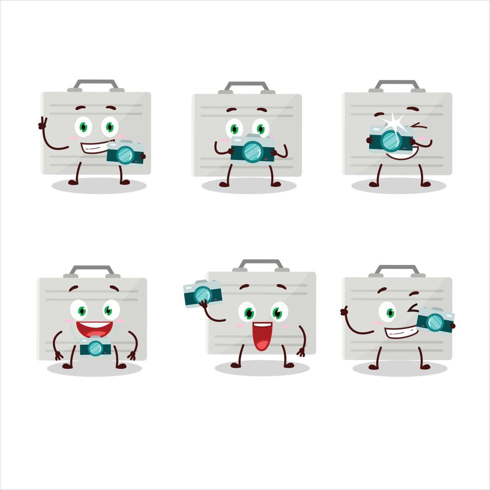 Photographer profession emoticon with silver suitcase cartoon character vector