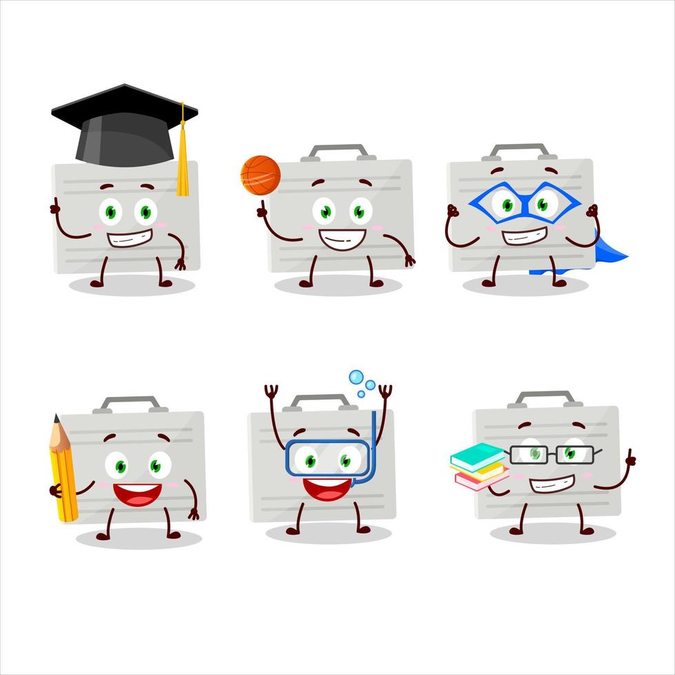 School student of silver suitcase cartoon character with various expressions vector