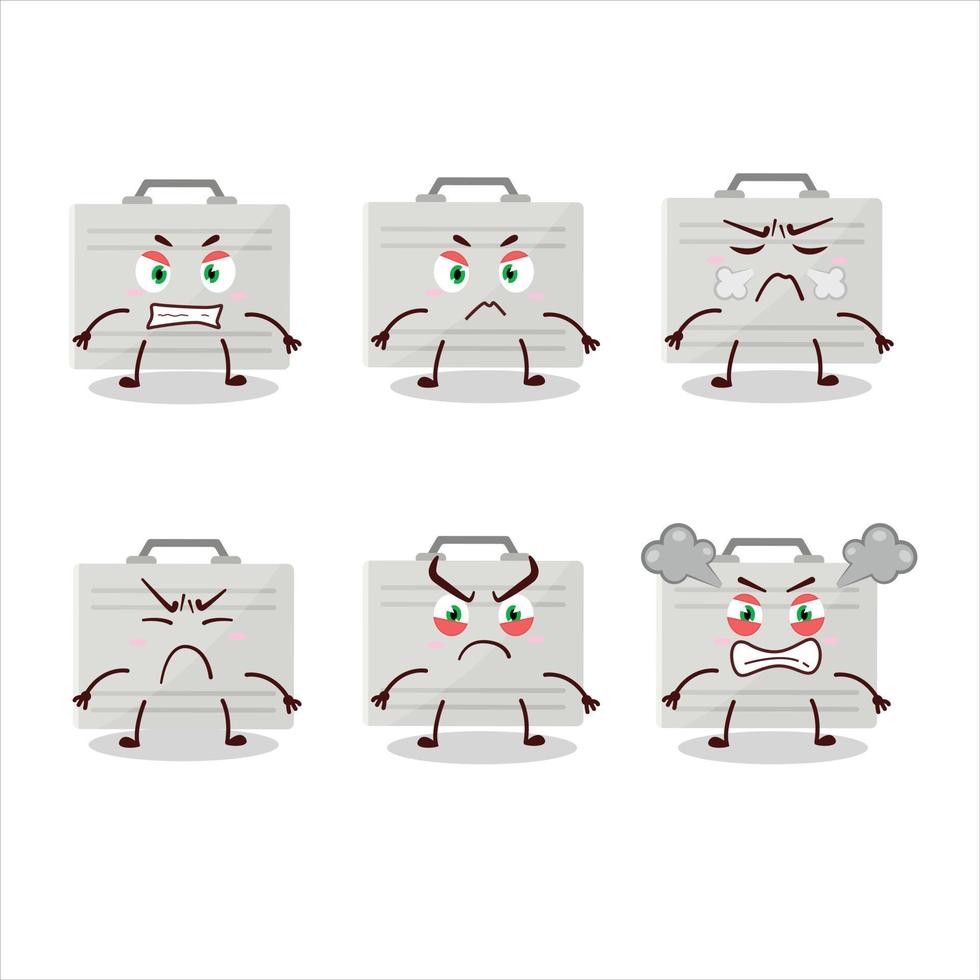 Silver suitcase cartoon character with various angry expressions vector