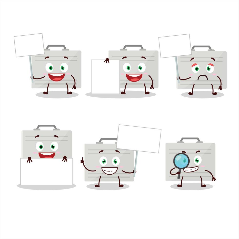 Silver suitcase cartoon character bring information board vector