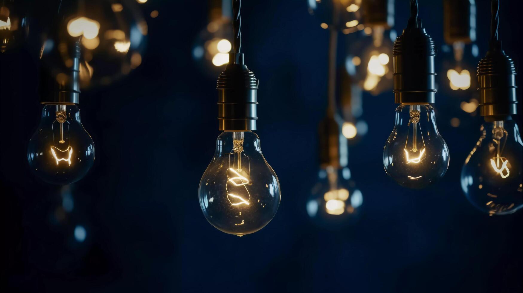 Light bulbs on dark blue backgroun photo