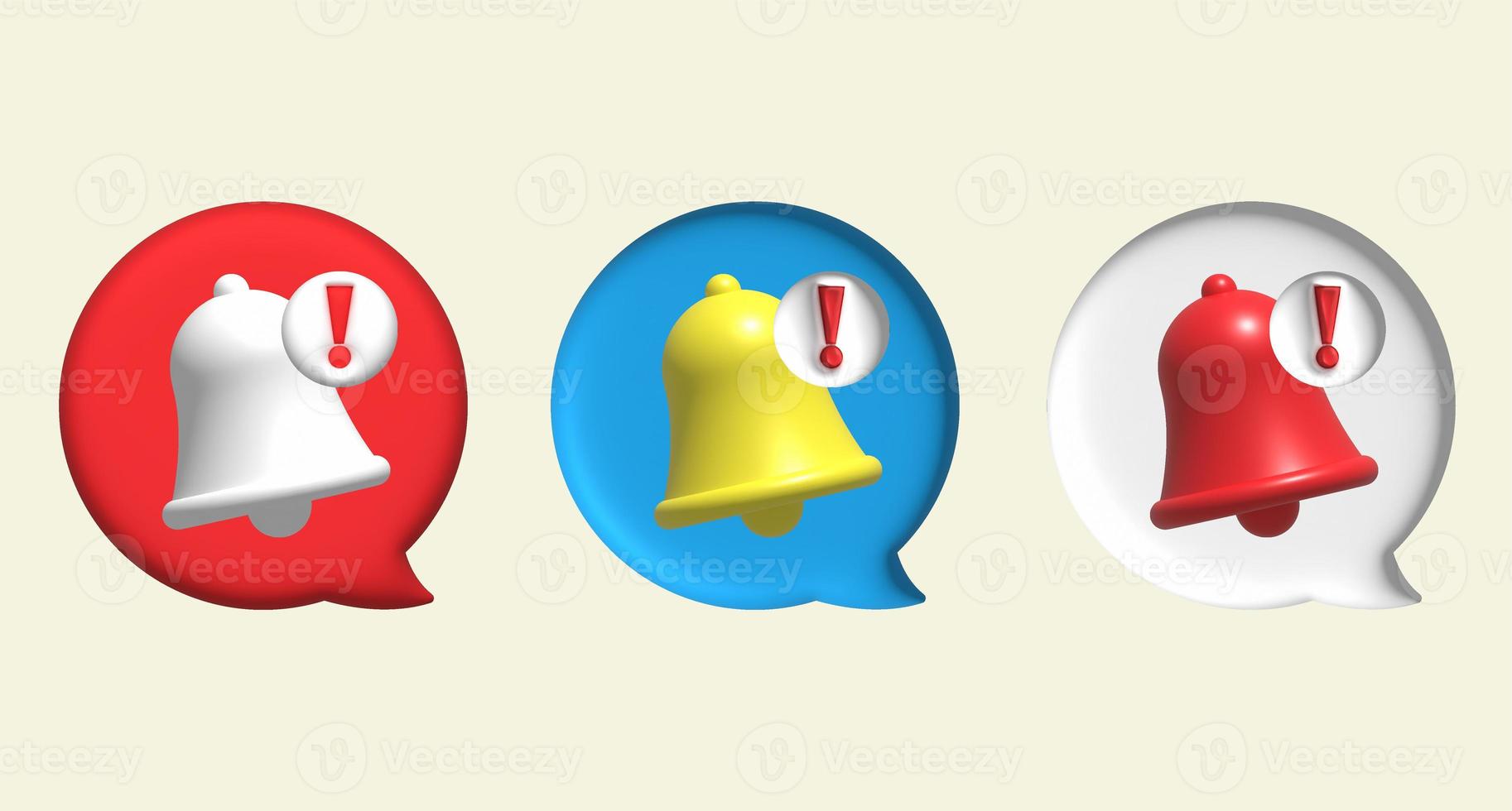 illustration 3D . Message button with notification bell. photo