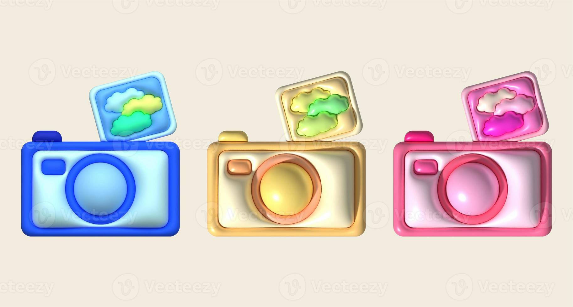 Camera and photo icons illustration 3D for design work.